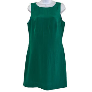 Hugo Buscati Dress Womens 12 Milano 90s Green Silk Satin Scoop Neck Tank Sheath